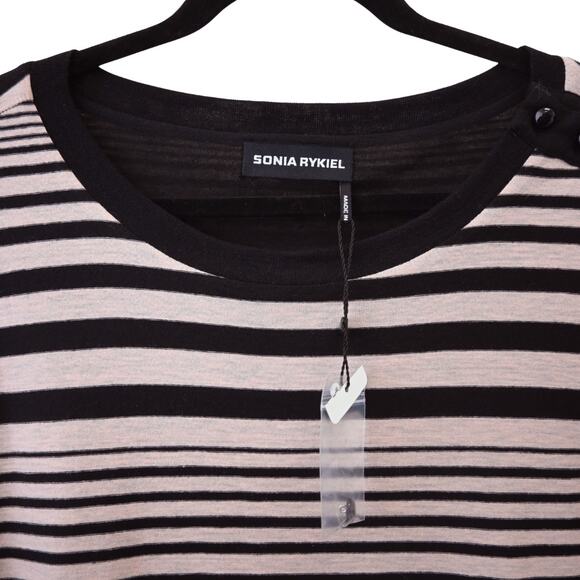 Sonia Rykiel Striped T-Shirt Dress Size Estimated Medium Long Sleeve Black Beige - Picture 4 of 6